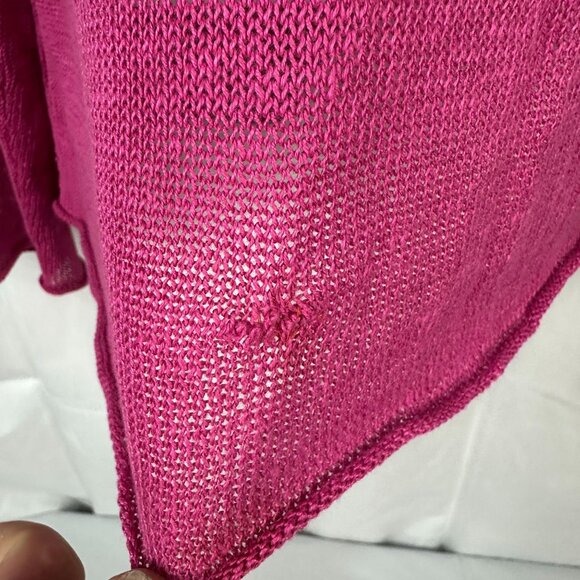 Eileen Fisher Petite Open Knit Fuchsia Linen Sweater Size PM - Picture 3 of 8